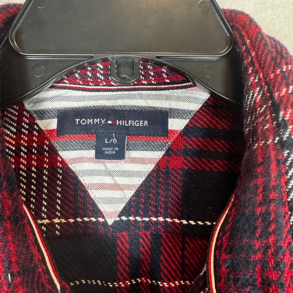 Tommy Hilfiger Plaid Shirt Mens Size Large Red Plaid Overshirt Heavyweight Cotto - Picture 2 of 9